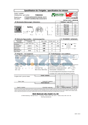 7448640402 datasheet - CURRENT-COMPENSATED CHOKE WE-FC