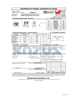 7448640414 datasheet - CURRENT-COMPENSATED CHOKE WE-FC