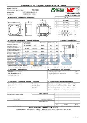 744873221 datasheet - POWER-CHOKE WE-DD