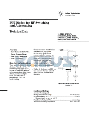 5082-3001 datasheet - PIN Diodes for RF Switching and Attenuating