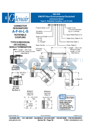 380FA009B08 datasheet - EMI/RFI Non-Environmental Backshell with Strain Relief