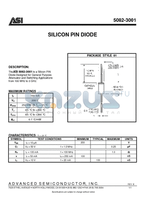 5082-3001 datasheet - SILICON PIN DIODE