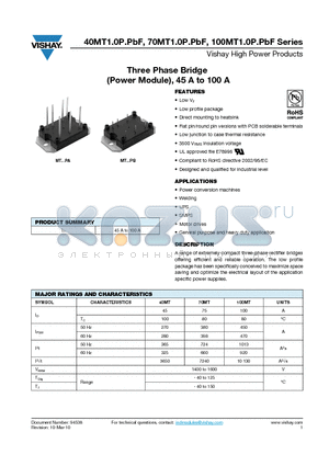 100MT160BPBF datasheet - Three Phase Bridge (Power Module), 45 A to 100 A
