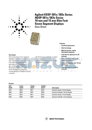 5082-301A-GG000 datasheet - 10 mm and 13 mm Slim Font Seven Segment Displays