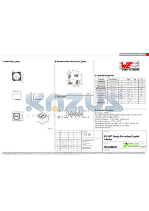 74488540250 datasheet - WE-EHPI Energy Harvesting Coupled Inductor