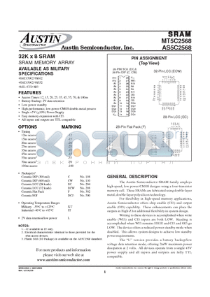 AS5C2568C-12L/883C datasheet - 32K x 8 SRAM SRAM MEMORY ARRAY