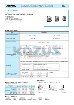 100SGV100M16X165 datasheet - MINIATURE ALUMINUM ELECTROLYTIC CAPACITORS