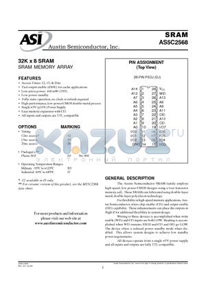 AS5C2568DJ-12/IT datasheet - 32K x 8 SRAM SRAM MEMORY ARRAY