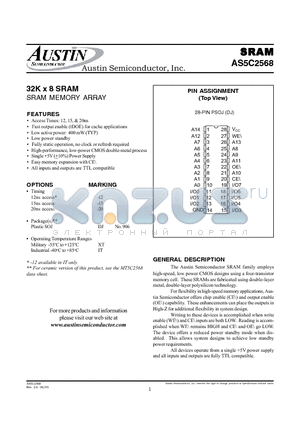 AS5C2568DJ-15/XT datasheet - 32K x 8 SRAM SRAM MEMORY ARRAY