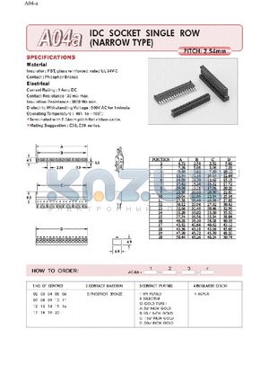 A04A03BB1 datasheet - IDC SOCKET SINGLE ROW (NARROW TYPE)