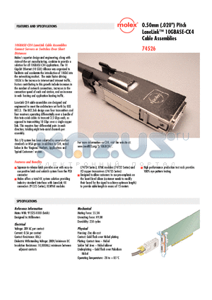 74526-1009 datasheet - LaneLink 10GBASE-CX4 Cable Assemblies