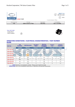 746-455-CU datasheet - SMD Ceramic Filter 455 KHz