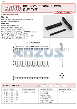 A04B02BS1 datasheet - IDC SOCKET SINGLE ROW (SLIM TYPE)