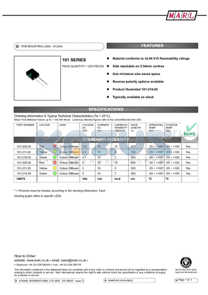101-205-04 datasheet - PCB MOUNTING LEDs -  2mm