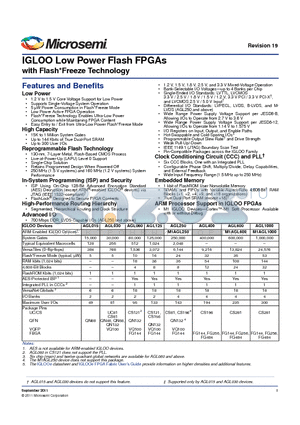 AGL600 datasheet - IGLOO Low Power Flash FPGAs with Flash*Freeze Technology