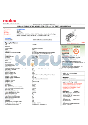 74697-1002 datasheet - 2.00mm (.079) Pitch 5-Row VHDM-HSD Backplane Header, Guide Pin Signal Module, Shield End Version, 40 Circuits, Pin Length 6.25mm (.246)