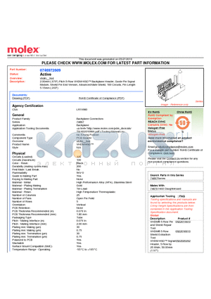 74697-2609 datasheet - 2.00mm (.079) Pitch 5-Row VHDM-HSD Backplane Header, Guide Pin Signal Module, Shield Pin End Version, Advanced Mate Shield, 100 Circuits