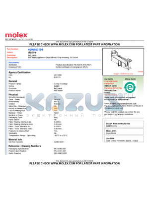006-02-3104 datasheet - Flat Blade Appliance Dryer Motor Crimp Housing, 10 Circuit