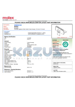 006-02-3103 datasheet - Flat Blade Appliance Motor Switch Crimp Housing, 10 Circuit, 10 Circuits