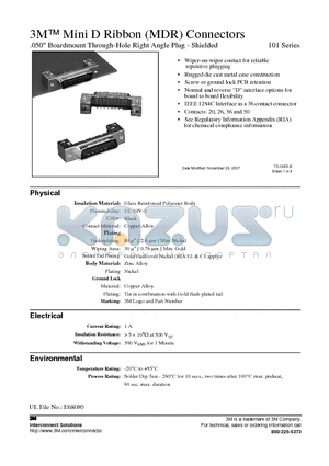 10120-5212PC datasheet - 3M Mini D Ribbon (MDR) Connectors