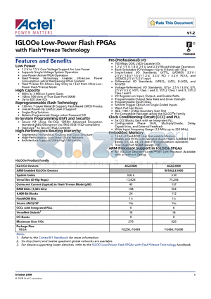 AGLE600V5-FG896I datasheet - IGLOOe Low-Power Flash FPGAs with Flash Freeze Technology