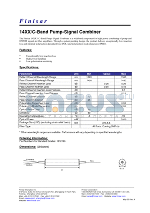 1012199 datasheet - 14XX/C-Band Pump-Signal Combiner