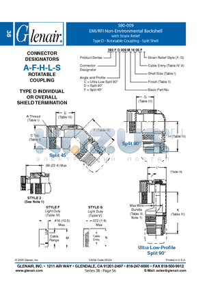 380FD009NF10 datasheet - EMI/RFI Non-Environmental Backshell with Strain Relief