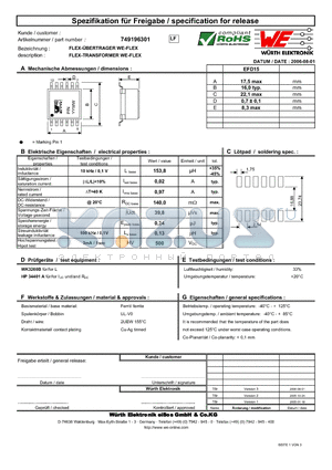 749196301 datasheet - FLEX-TRANSFORMER WE-FLEX