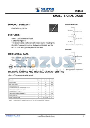 1N4148 datasheet - SMALL- SIGNAL DIODE