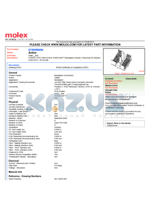 74959-8006 datasheet - 2.00mm (.079) Pitch 8-Row VHDM-HSD Backplane Header, Polarizing Pin Module, Code Key F, 40 Circuits