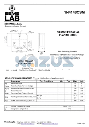 1N4148CSM datasheet - SILICON EPITAXIAL PLANAR DIODE