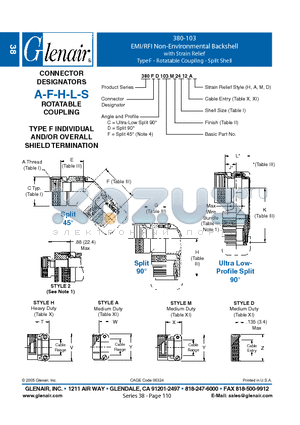 380FD103B10 datasheet - EMI/RFI Non-Environmental Backshell with Strain Relief