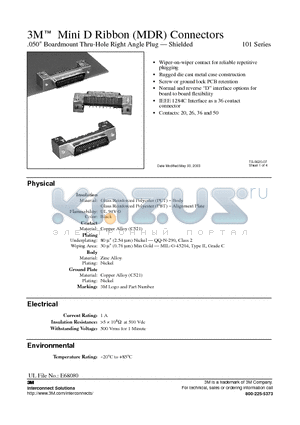 10150-72E2VC datasheet - 3M Mini D Ribbon (MDR) Connectors