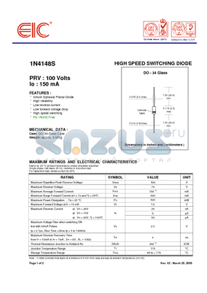 1N4148S datasheet - HIGH SPEED SWITCHING DIODE