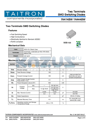 1N4148W datasheet - Two Terminals SMD Switching Diodes