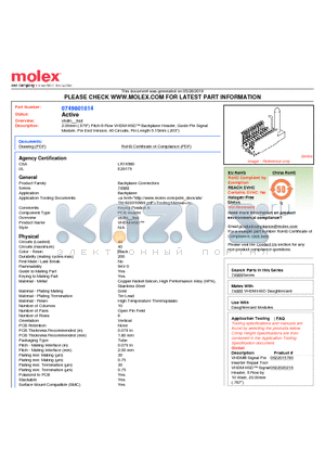 74980-1014 datasheet - 2.00mm (.079) Pitch 6-Row VHDM-HSD Backplane Header, Guide Pin Signal Module, Pin End Version, 40 Circuits, Pin Length 5.15mm (.203)