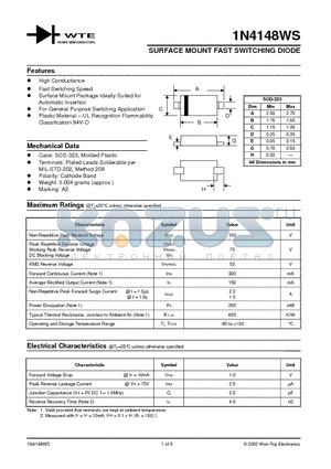 1N4148WS datasheet - SURFACE MOUNT FAST SWITCHING DIODE