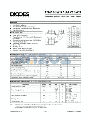 1N4148WS datasheet - SURFACE MOUNT FAST SWITCHING DIODE