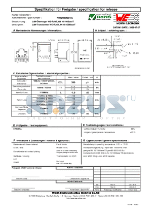 7499010001A datasheet - LAN-Transformer WE-RJ45LAN 10/100BaseT