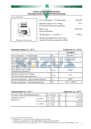 1N4148WS datasheet - Surface mount Small Signal Diodes