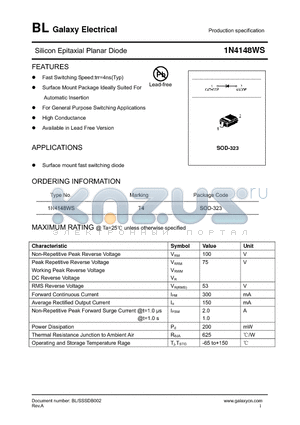 1N4148WS datasheet - BL Galaxy Electrical Production specification