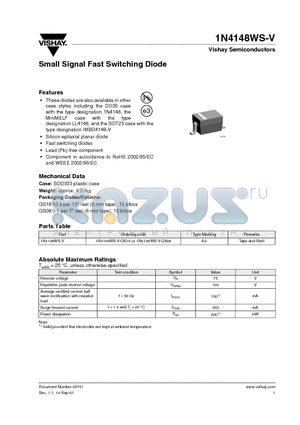 1N4148WS datasheet - Small Signal Fast Switching Diode