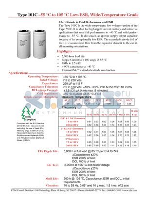 101C104U050DC2D datasheet - Type 101C -55 `C to 105 `C Low-ESR, Wide-Temperature Grade