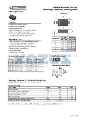 1N4148W_10 datasheet - 400mW High Speed SMD Switching Diode