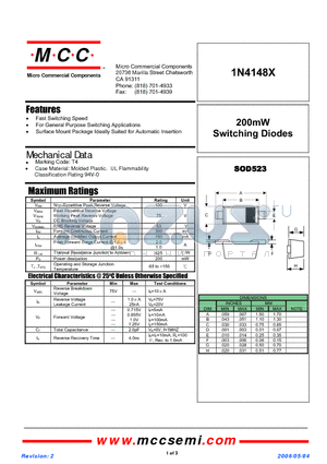 1N4148X datasheet - 200mW Switching Diodes