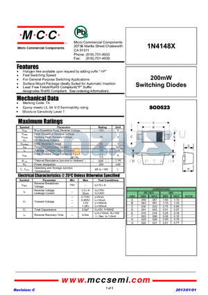 1N4148X_13 datasheet - 200mW Switching Diodes