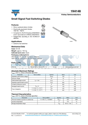 1N4148_12 datasheet - Small Signal Fast Switching Diodes