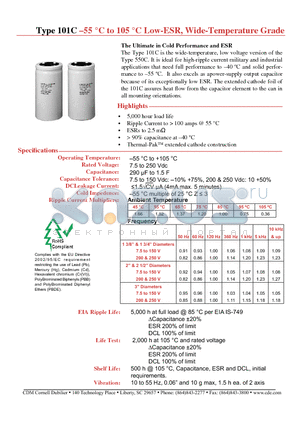 101C114U010AC2B datasheet - Low-ESR, Wide-Temperature Grade