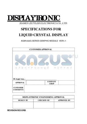 AGM1232G datasheet - SPECIFICATIONS FOR LIQUID CRYSTAL DISPLAY
