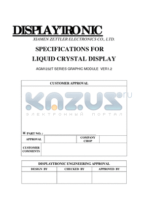 AGM1232T datasheet - SPECIFICATIONS FOR LIQUID CRYSTAL DISPLAY